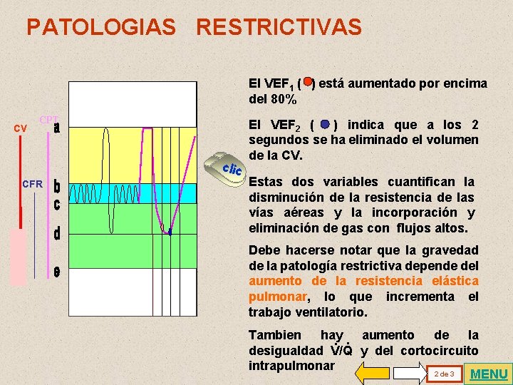 PATOLOGIAS RESTRICTIVAS El VEF 1 ( ) está aumentado por encima del 80% CV