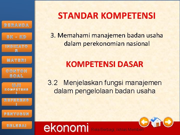 STANDAR KOMPETENSI 3. Memahami manajemen badan usaha dalam perekonomian nasional KOMPETENSI DASAR 3. 2