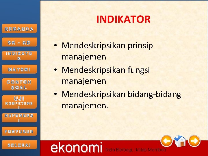 INDIKATOR • Mendeskripsikan prinsip manajemen • Mendeskripsikan fungsi manajemen • Mendeskripsikan bidang-bidang manajemen. 11/6/2020