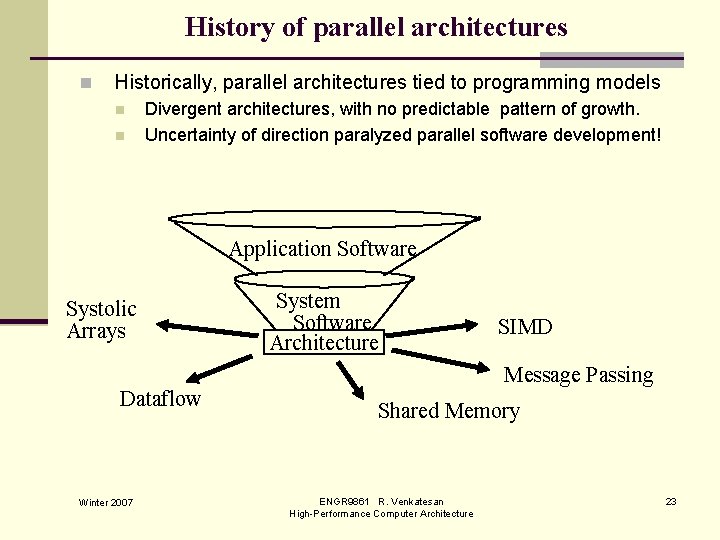 History of parallel architectures n Historically, parallel architectures tied to programming models n n
