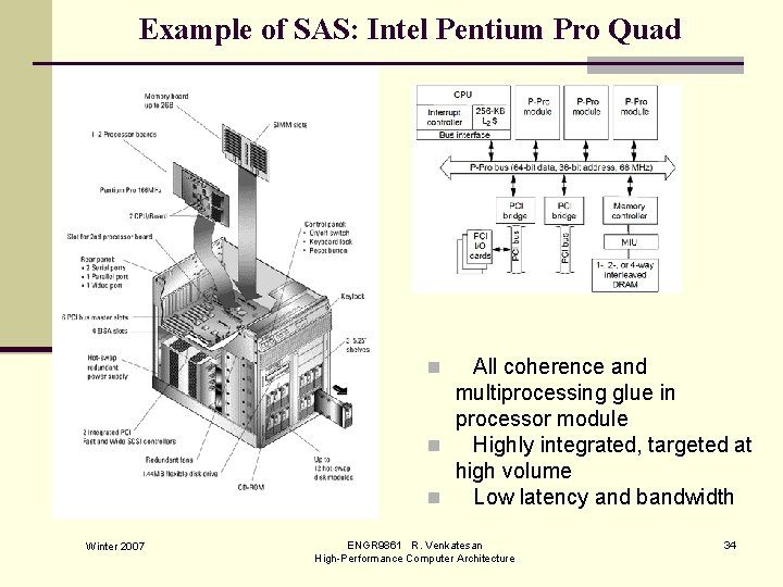 Example of SAS: Intel Pentium Pro Quad All coherence and multiprocessing glue in processor