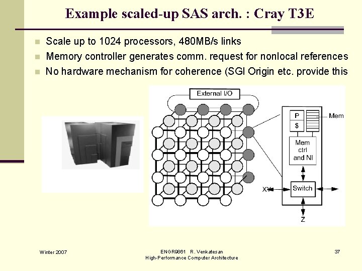 Example scaled-up SAS arch. : Cray T 3 E n Scale up to 1024