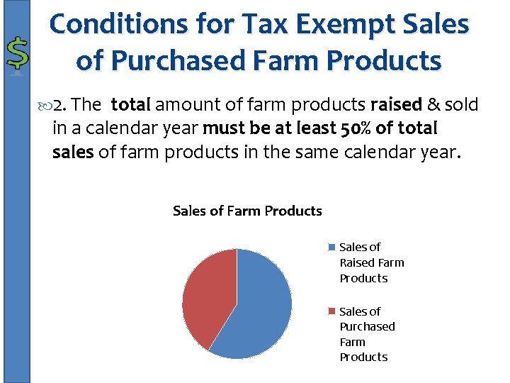 Conditions for Tax Exempt Sales of Purchased Farm Products 2. The total amount of