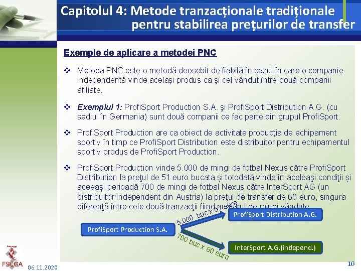 Capitolul 4: Metode tranzacționale tradiționale pentru stabilirea prețurilor de transfer Exemple de aplicare a