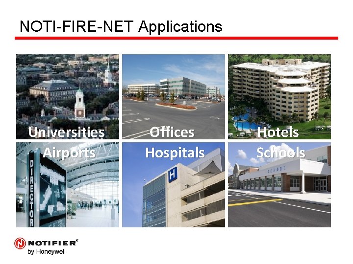 NOTI-FIRE-NET Applications Universities Airports Offices Hospitals Hotels Schools 