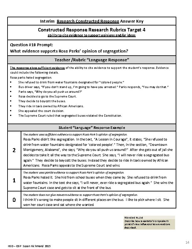 Interim Research Constructed Response Answer Key Constructed Response Research Rubrics Target 4 ability to