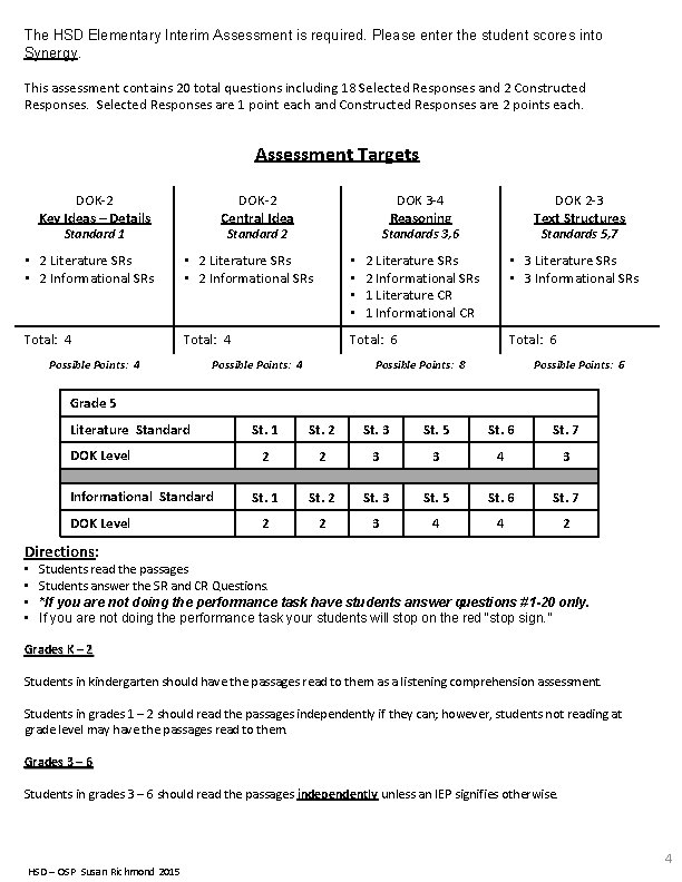 The HSD Elementary Interim Assessment is required. Please enter the student scores into Synergy.