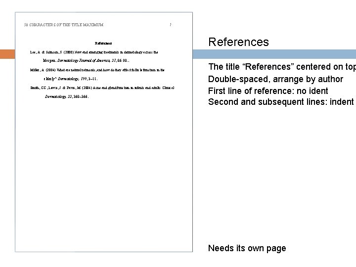 50 CHARACTERS OF THE TITLE MAXIMUM 7 References Lee, A. & Johnson, S. (2000)