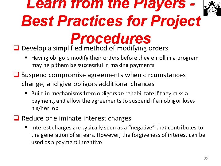 Learn from the Players Best Practices for Project Procedures q Develop a simplified method