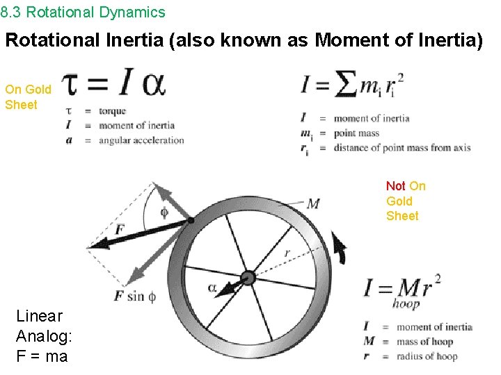 8. 3 Rotational Dynamics Rotational Inertia (also known as Moment of Inertia) On Gold