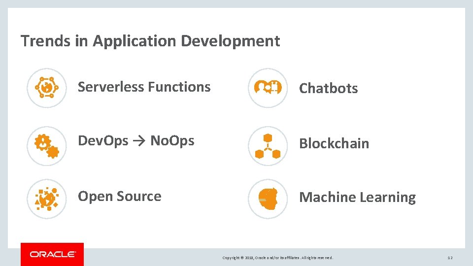 Trends in Application Development Serverless Functions Chatbots Dev. Ops → No. Ops Blockchain Open Trends in Application Development Serverless Functions Chatbots Dev. Ops → No. Ops Blockchain Open