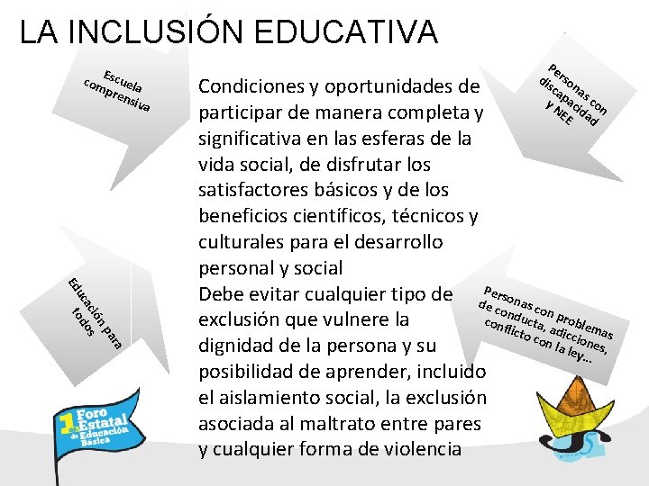 LA INCLUSIÓN EDUCATIVA E com scuela pre nsiv a Pe dis rso ca nas