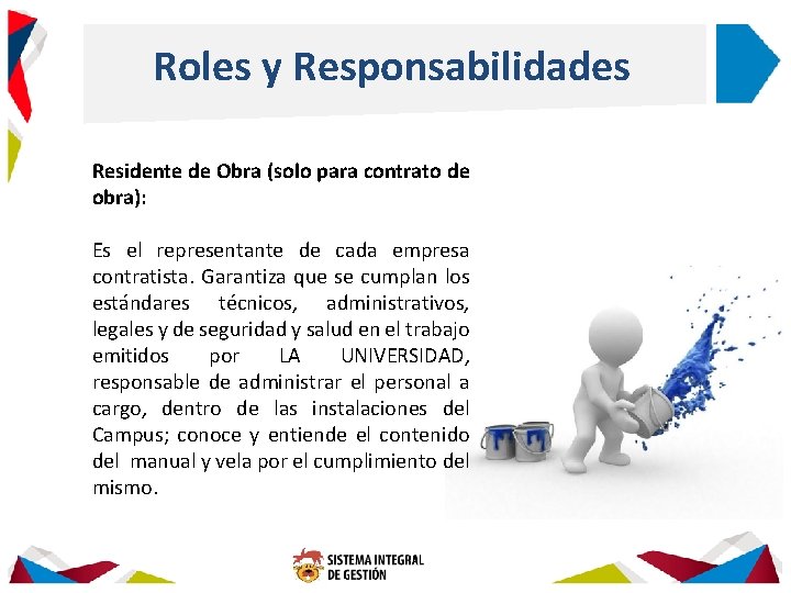 Roles y Responsabilidades Residente de Obra (solo para contrato de obra): Es el representante