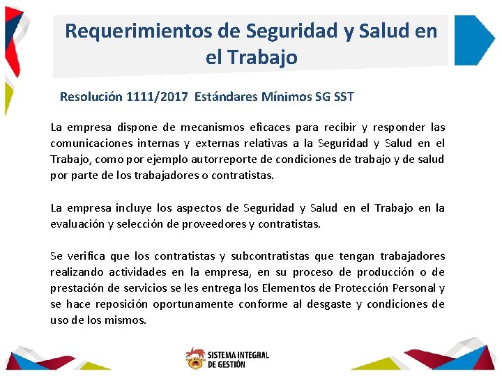 Requerimientos de Seguridad y Salud en el Trabajo Resolución 1111/2017 Estándares Mínimos SG SST