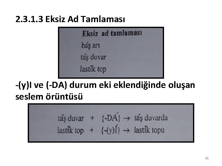 2. 3. 1. 3 Eksiz Ad Tamlaması -(y)I ve (-DA) durum eki eklendiğinde oluşan