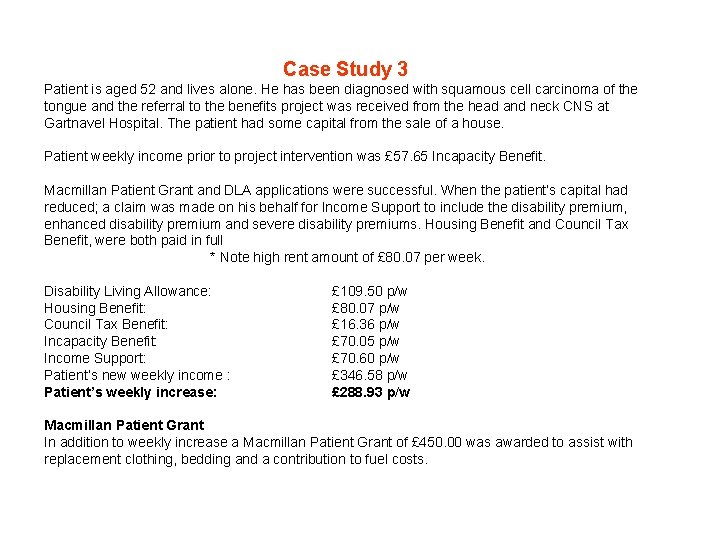 Case Study 3 Patient is aged 52 and lives alone. He has been diagnosed