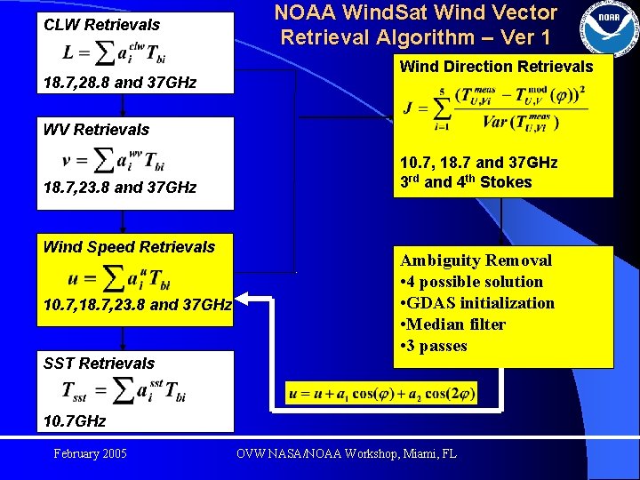CLW Retrievals 18. 7, 28. 8 and 37 GHz NOAA Wind. Sat Wind Vector