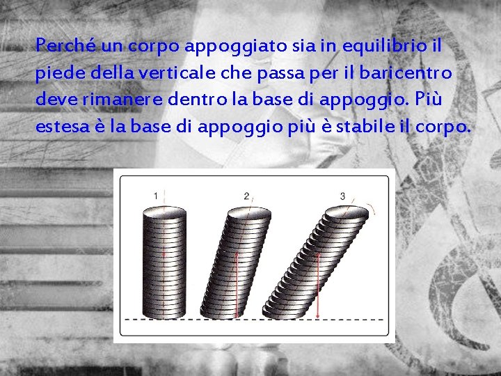 Perché un corpo appoggiato sia in equilibrio il piede della verticale che passa per