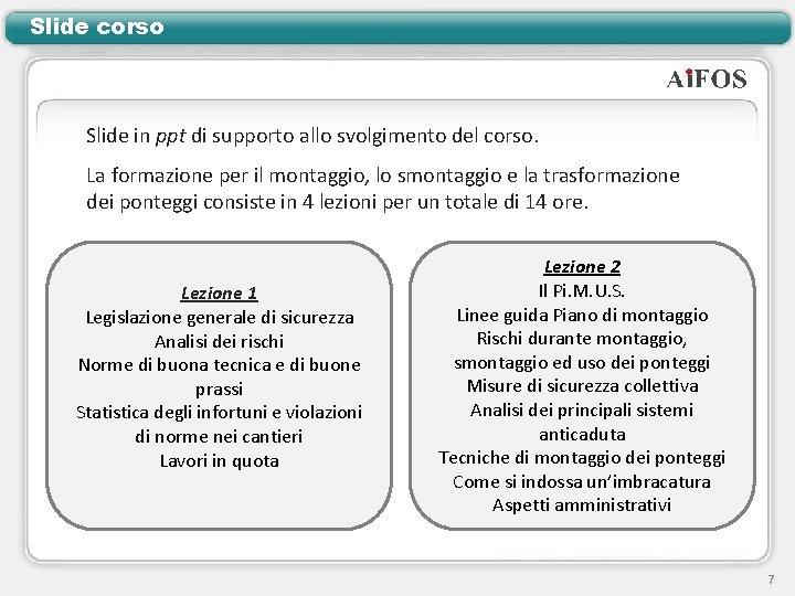 Slide corso Slide in ppt di supporto allo svolgimento del corso. La formazione per
