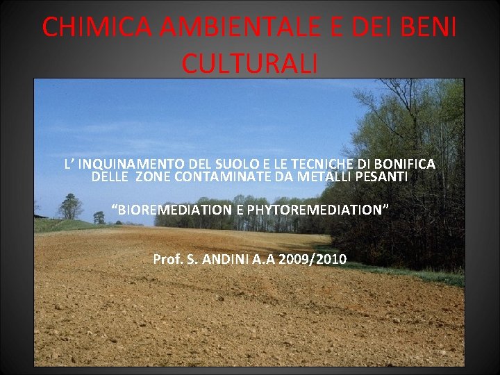 CHIMICA AMBIENTALE E DEI BENI CULTURALI L’ INQUINAMENTO DEL SUOLO E LE TECNICHE DI