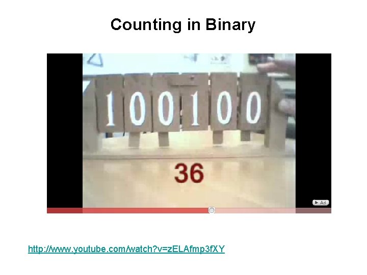 Counting in Binary http: //www. youtube. com/watch? v=z. ELAfmp 3 f. XY 