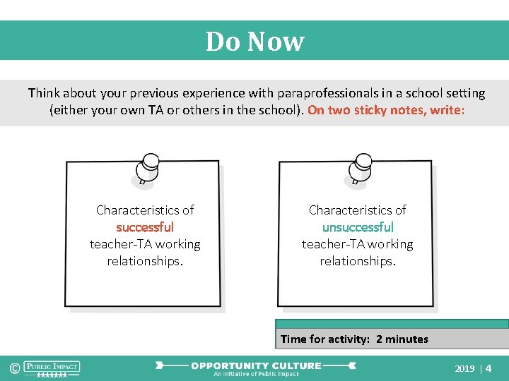 Do Now Think about your previous experience with paraprofessionals in a school setting (either