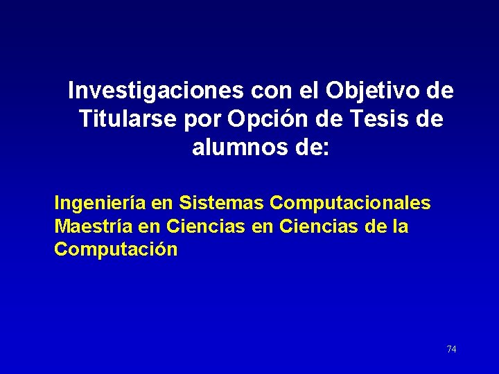 Investigaciones con el Objetivo de Titularse por Opción de Tesis de alumnos de: Ingeniería