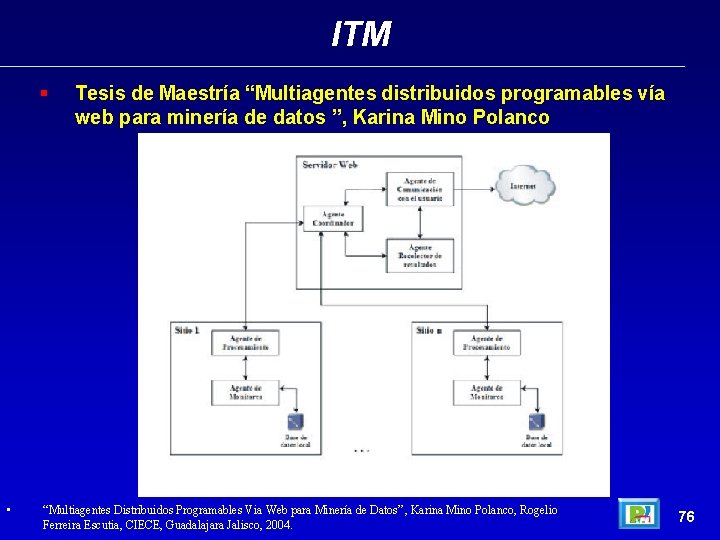 ITM § • Tesis de Maestría “Multiagentes distribuidos programables vía web para minería de