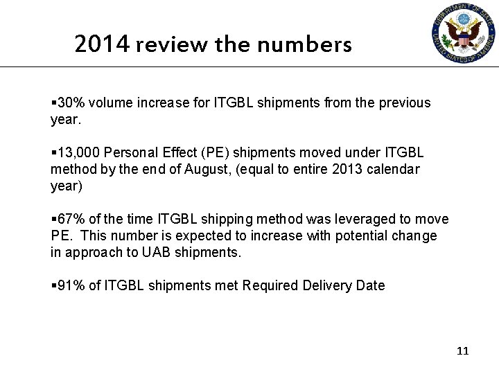 2014 review the numbers § 30% volume increase for ITGBL shipments from the previous 2014 review the numbers § 30% volume increase for ITGBL shipments from the previous