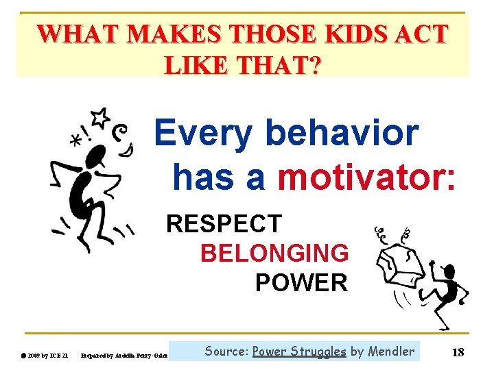 WHAT MAKES THOSE KIDS ACT LIKE THAT? Every behavior has a motivator: RESPECT BELONGING