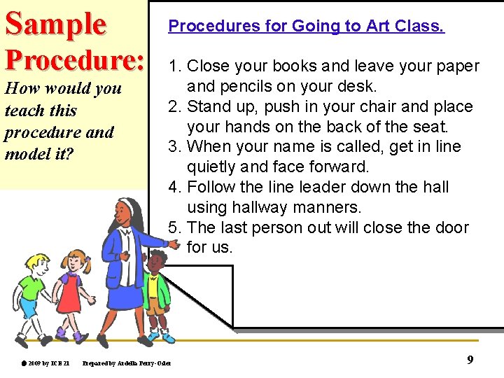 Sample Procedure: How would you teach this procedure and model it? 2009 by ICE