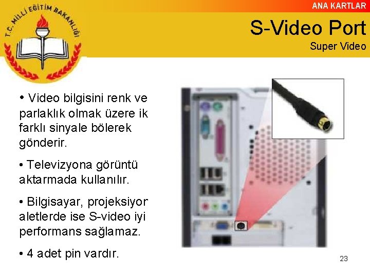 ANA KARTLAR S-Video Port Super Video • Video bilgisini renk ve parlaklık olmak üzere