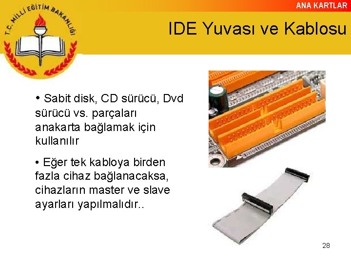 ANA KARTLAR IDE Yuvası ve Kablosu • Sabit disk, CD sürücü, Dvd sürücü vs.