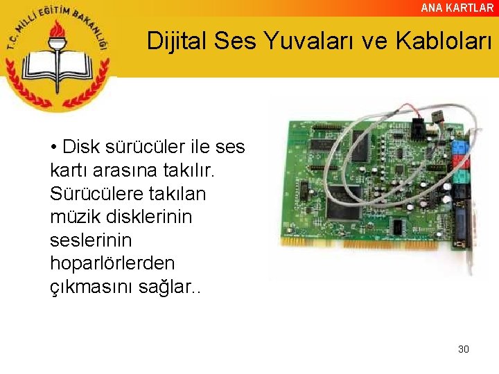 ANA KARTLAR Dijital Ses Yuvaları ve Kabloları • Disk sürücüler ile ses kartı arasına