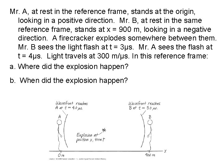 Mr. A, at rest in the reference frame, stands at the origin, looking in Mr. A, at rest in the reference frame, stands at the origin, looking in