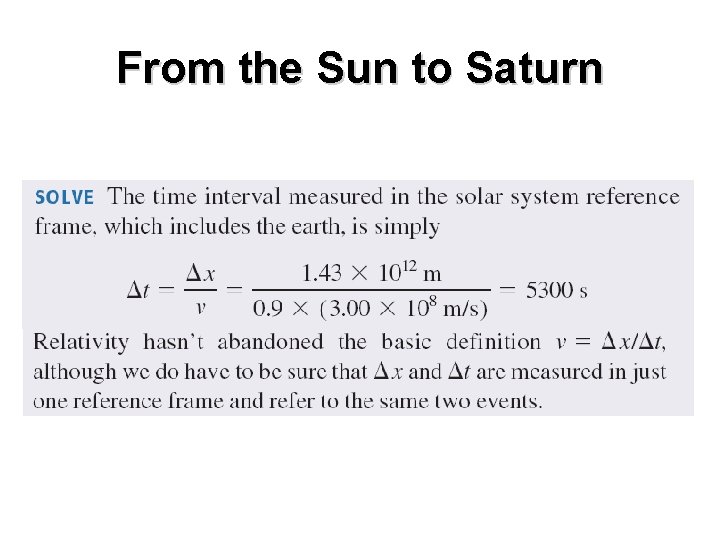 From the Sun to Saturn From the Sun to Saturn