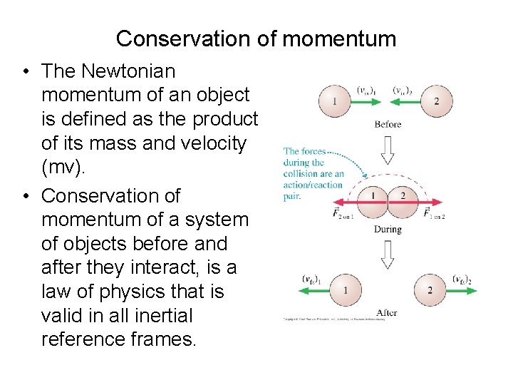 Conservation of momentum • The Newtonian momentum of an object is defined as the Conservation of momentum • The Newtonian momentum of an object is defined as the