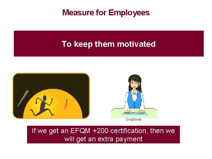 Measure for Employees To keep them motivated Employee If we get an EFQM +200