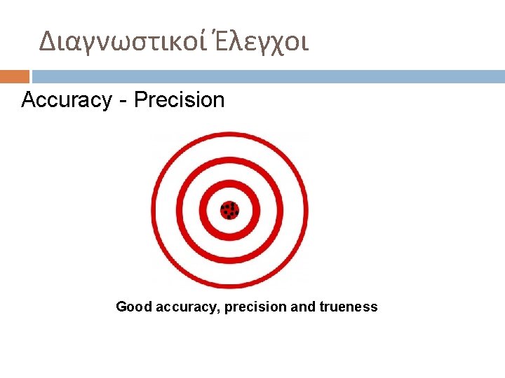Διαγνωστικοί Έλεγχοι Accuracy - Precision Good accuracy, precision and trueness Διαγνωστικοί Έλεγχοι Accuracy - Precision Good accuracy, precision and trueness