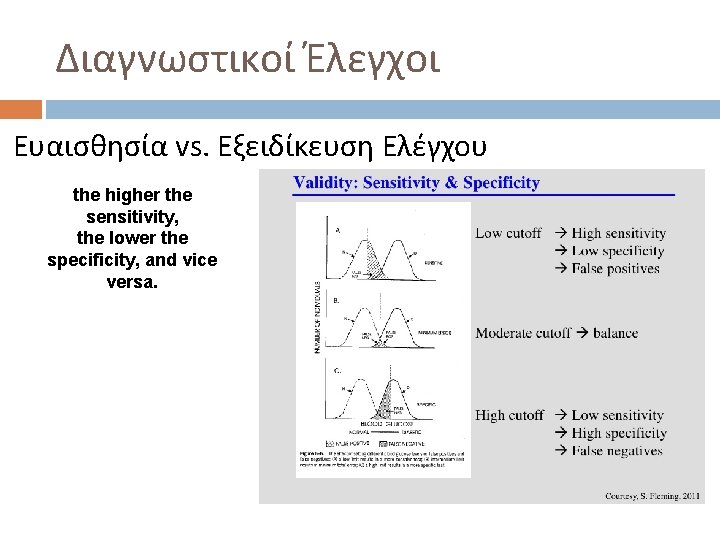 Διαγνωστικοί Έλεγχοι Ευαισθησία vs. Εξειδίκευση Ελέγχου the higher the sensitivity, the lower the specificity,