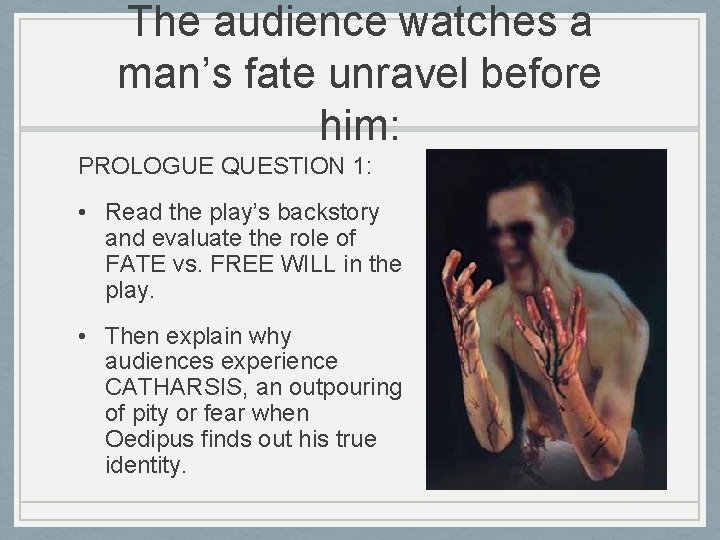 The audience watches a man’s fate unravel before him: PROLOGUE QUESTION 1: • Read
