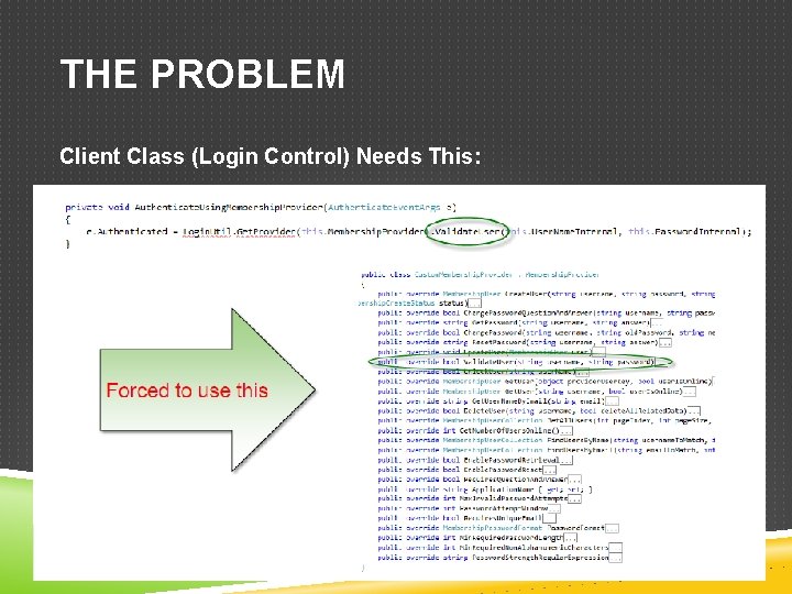 THE PROBLEM Client Class (Login Control) Needs This: 