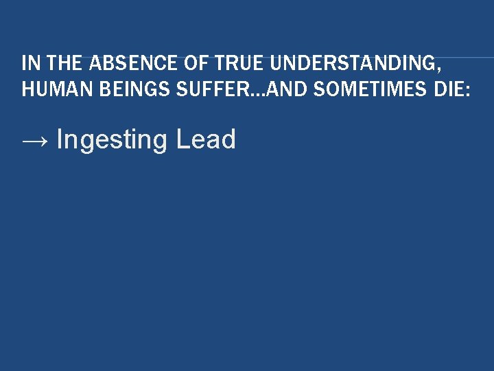 IN THE ABSENCE OF TRUE UNDERSTANDING, HUMAN BEINGS SUFFER…AND SOMETIMES DIE: → Ingesting Lead IN THE ABSENCE OF TRUE UNDERSTANDING, HUMAN BEINGS SUFFER…AND SOMETIMES DIE: → Ingesting Lead