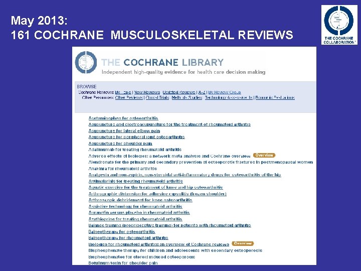 May 2013: 161 COCHRANE MUSCULOSKELETAL REVIEWS 
