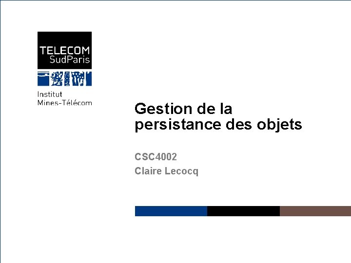 Gestion de la persistance des objets CSC 4002 Claire Lecocq Institut Mines-Télécom Janvier 2014