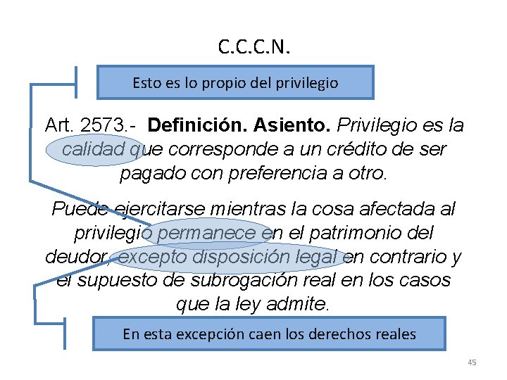 C. C. C. N. Esto es lo propio del privilegio Art. 2573. - Definición.