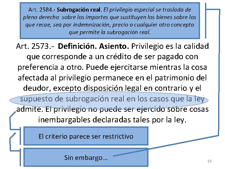 Art. 2584. - Subrogación real. El privilegio especial se traslada de pleno derecho sobre