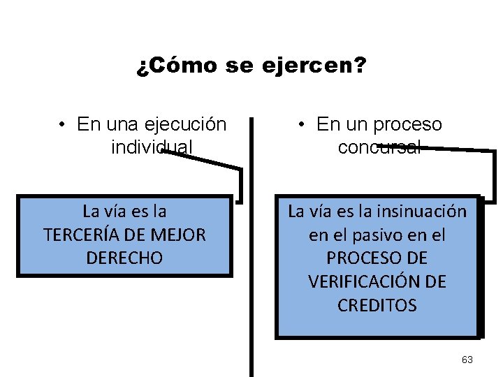 ¿Cómo se ejercen? • En una ejecución individual La vía es la TERCERÍA DE