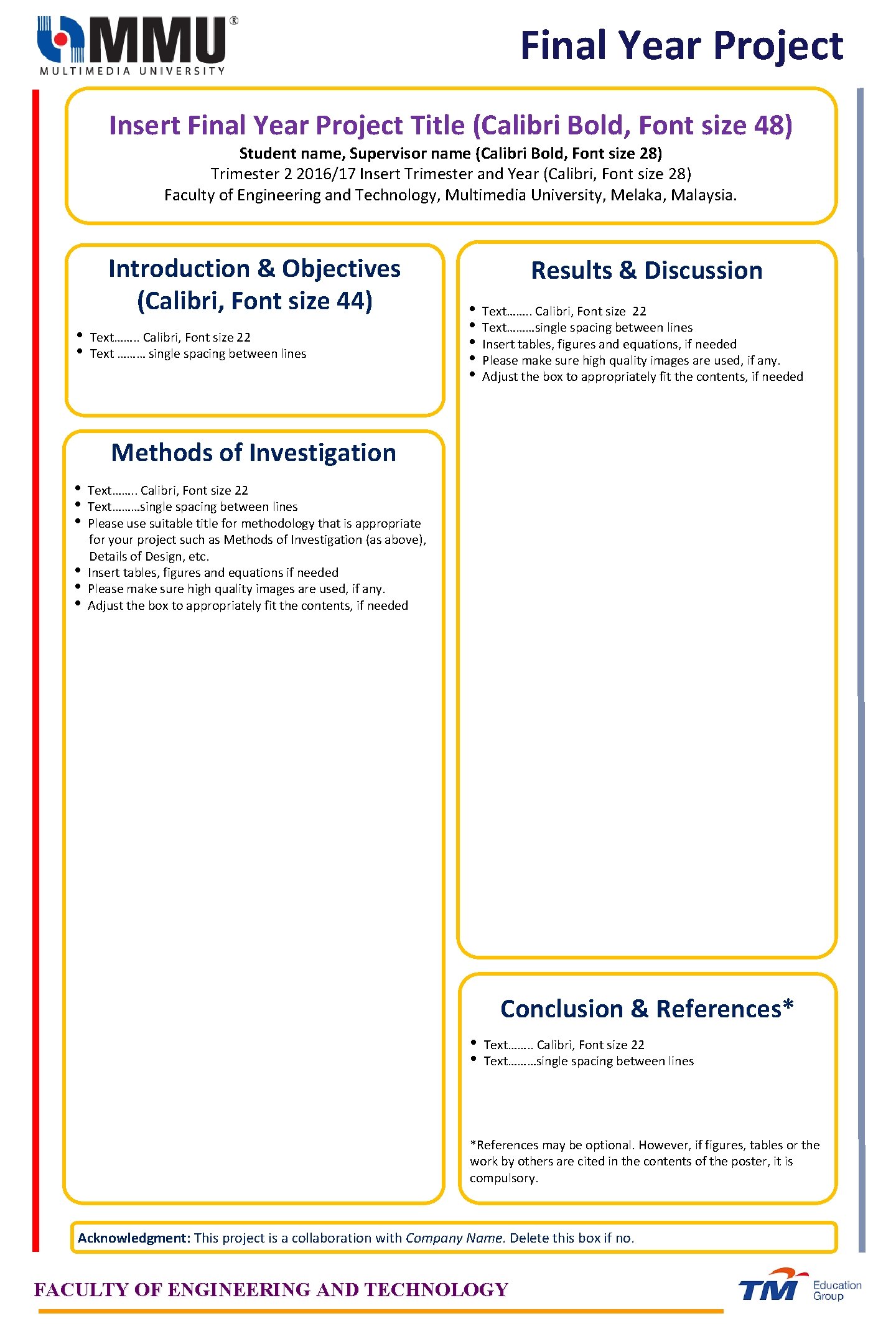 Final Year Project Insert Final Year Project Title (Calibri Bold, Font size 48) Student