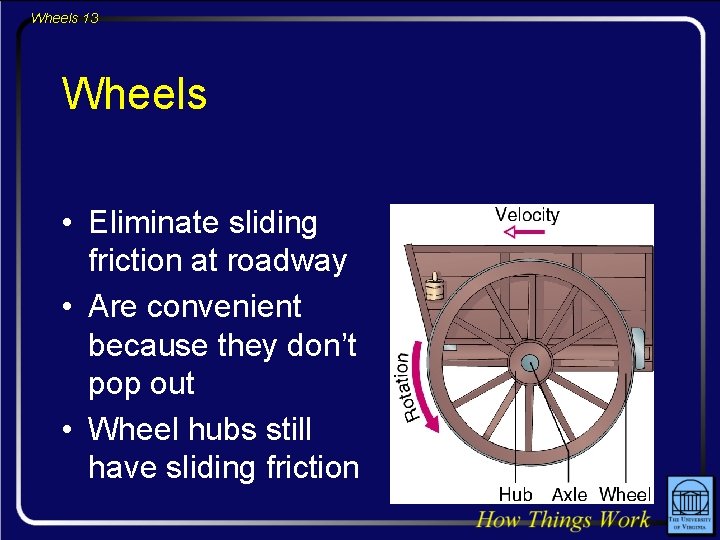 Wheels 13 Wheels • Eliminate sliding friction at roadway • Are convenient because they